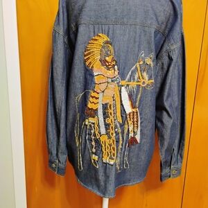 Together Woman's Vintage Western Blue Denim Shirt w/ Embroidery And Beading